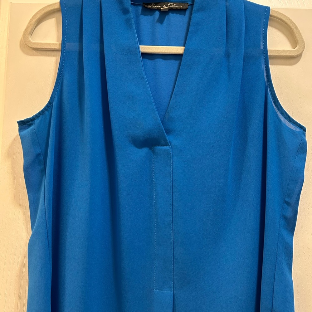 Gorgeous Rose & Olive Blue Sleeveless V-neck  Blouse - Picture 3 of 4